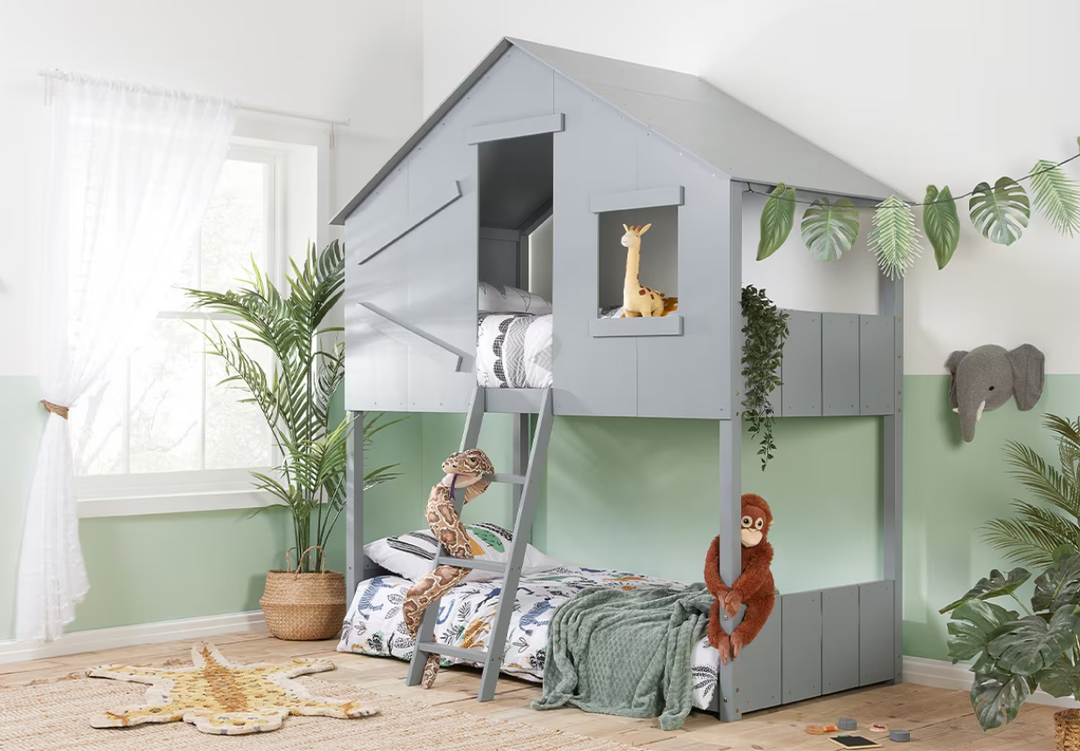 Birlea Safari Wooden Kids Bunk Bed Single Grey Coated Pine