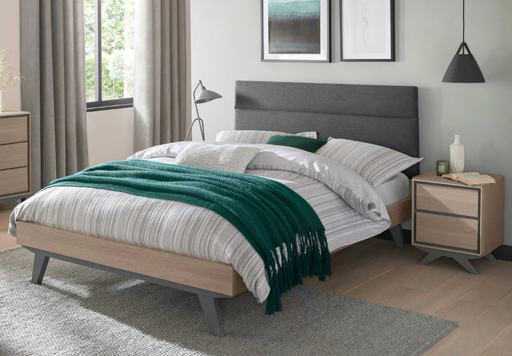 Bentley Brunel Scandi Oak and Dark Grey Upholstered Bed Frame