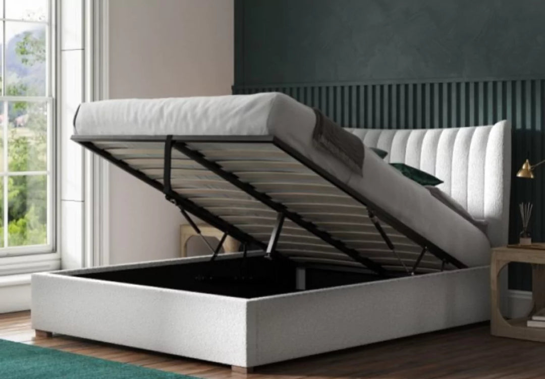 Emporia Harcourt Wing Ottoman Bed Frame King White Boucle