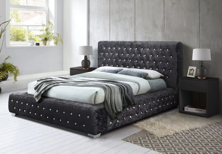 Birlea Grande Fabric Bed Frame Black Crushed Velvet