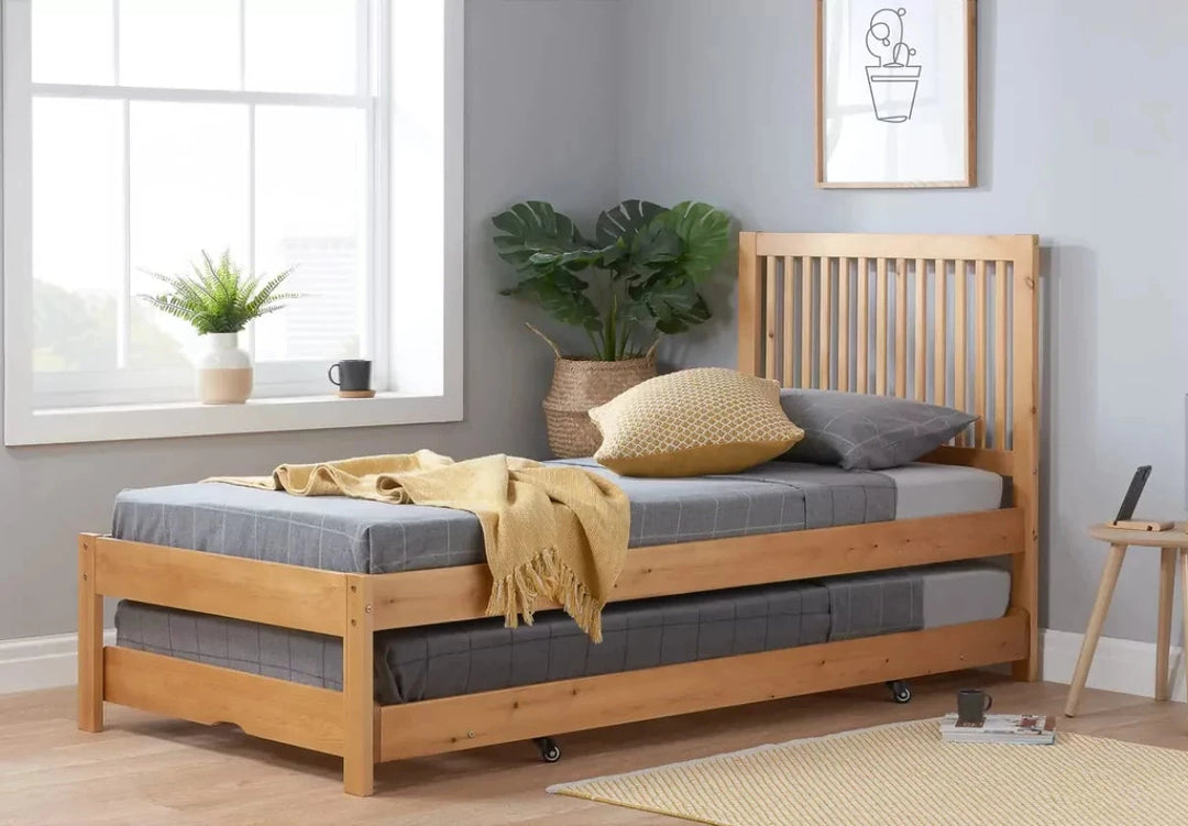 Birlea Buxton Wooden Trundle Bed Frame Single Honey Pine