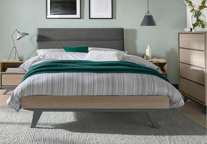 Bentley Brunel Scandi Oak and Dark Grey Upholstered Bed Frame