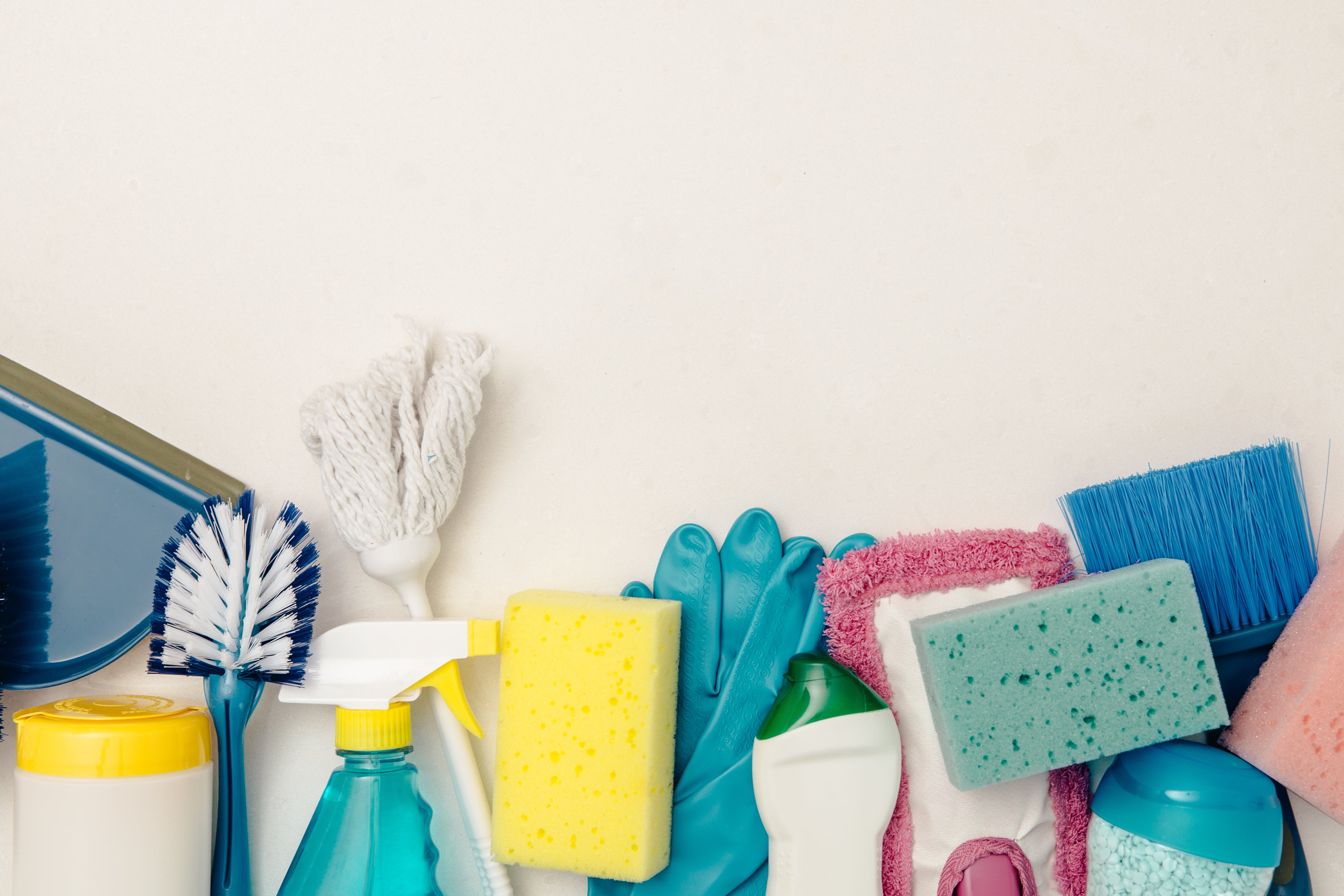 cleaning products on white background